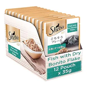 Sheba Rich Premium Wet Cat Food, Fish with Dry Bonito Flake, 12 Pouches (12 x 35g)