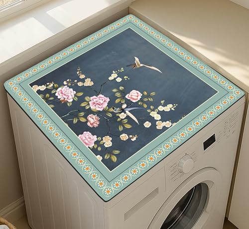 Image of Yellow Weaves Washer & Dryer Cover for Top, 60 x 60 cm, Washing Machine Top Protector Mat for Kitchen /Laundary Room, Water Absorbing, Dustproof, Scratch Resistant & Non-Slip (Floral Blue)