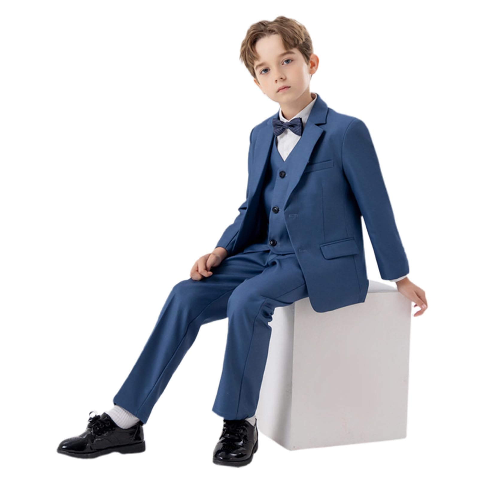 Generisch Kinder Bekleidung Junge Jungen Business Anzüge Mantel 4 Stück Outfit Smoking Set Für Kinder Formelle Anzug Für Jungen Mit Weste Hosen 10 9 (Dark Blue, 10-11 Years)