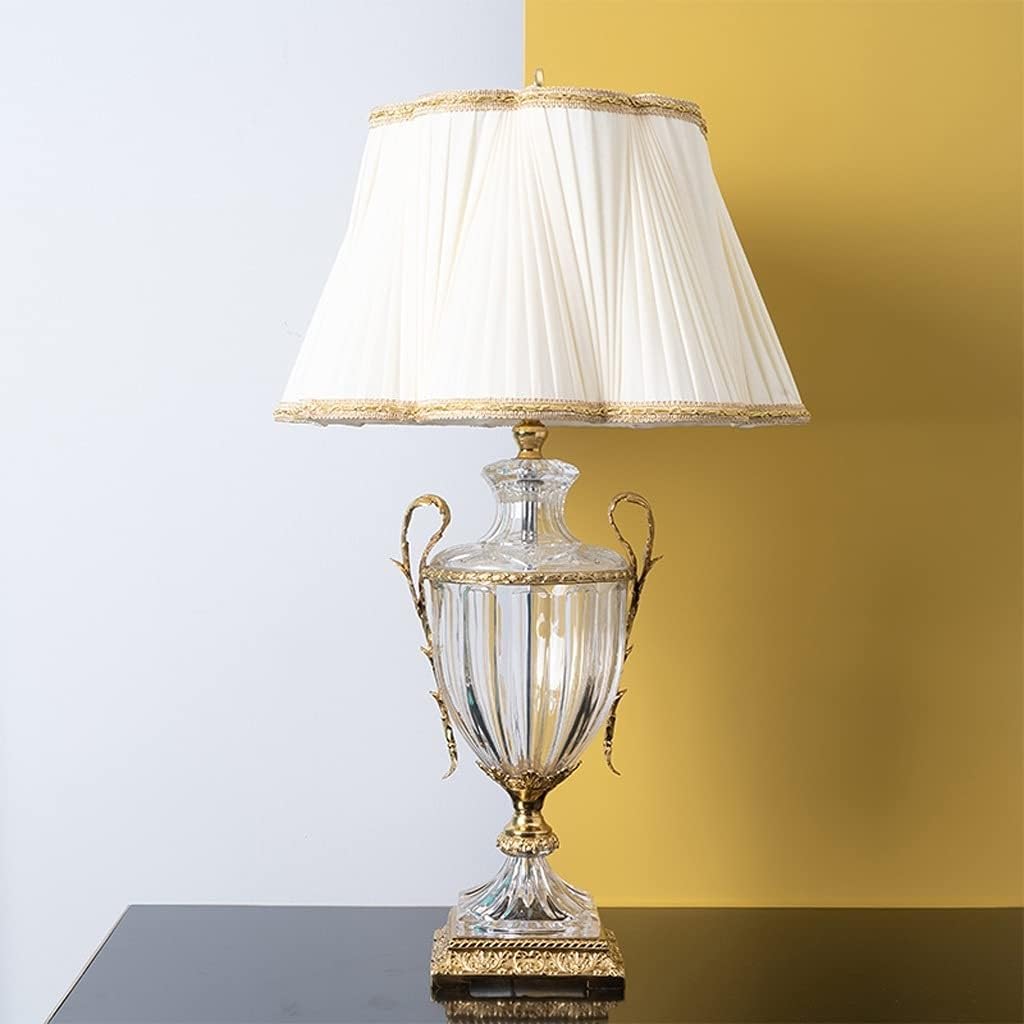 Lámparas de mesa, lámpara de lectura, lámpara de escritorio, lámpara de cristal para decoración de sala de estar, lámpara de tela para dormitorio, lámpara de mesita de noche, interruptor de botón,
