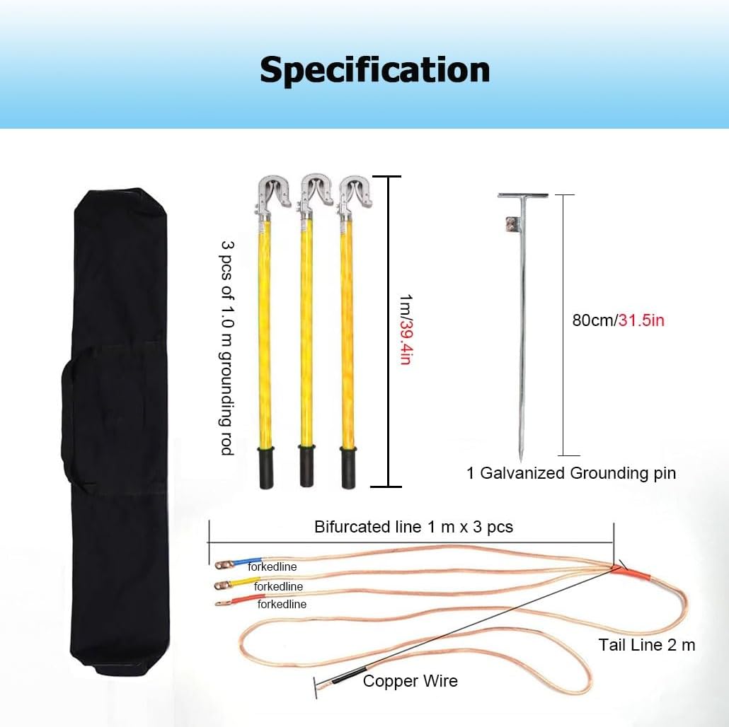 10 KV High Voltage Grounding Wire Yellow Grounding Rod/Pole, 25 Square Transparent Soft Copper Wire for Substations Residential Areas(B,1.0m)