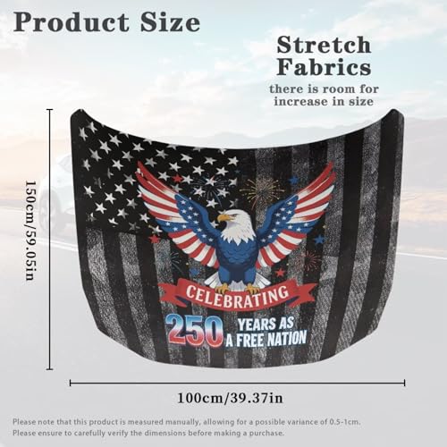 Image of Bald Eagle and American Flag Car Hood Cover Protector Stretchable Car Hood Wrap Blankets Automotive Exterior Accessories for Compact SUV Sedans Trucks Pickup