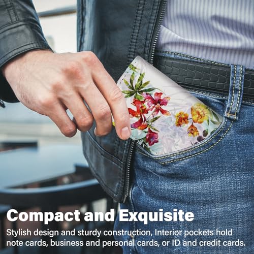 Image of Business Card Holder，PU Leather Business Card Case Color Printing Pattern Card Holder Wallet，Pockets Magnetic Credit Card Holders for Men and Women - Flamingo