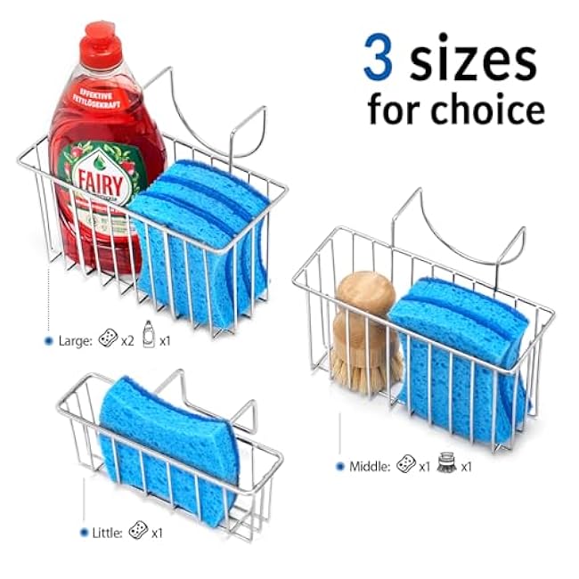 Damita Kitchen Sponge Holder Sink Caddy Brush Dish Sponge Holder Brush Dishwashing Liquid Drainer Rack Silver, Small (5.8 x 1.8 x 2.3)