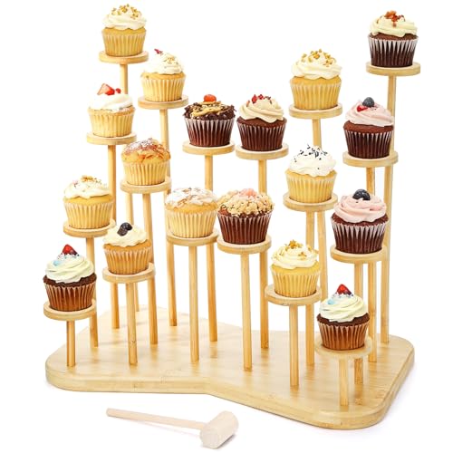 ZEAYEA Cupcake Stand for 18 Cupcakes, Bamboo Dessert Display Holder