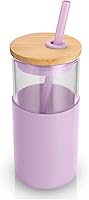 Vista 1 de Tronco - Vaso de vidrio de 16onzas, con funda protectora de silicona, sorbete y tapa de bambú, libre de bisfenolA