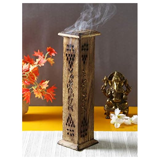 Hosley Wooden Incense Holder with 20 Highly Fragranced Incense Sticks, Brown