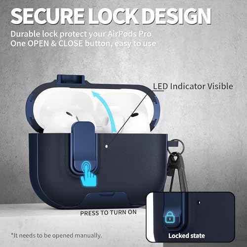 Image of for AirPods Pro 3 Case with Lock,TPU Leather Texture Durability Anti-Lost & Shockproof Protective Cover Accessories with Cleaning Kit in Keychain for Apple iPod Pro 3rd Generation 2025(Midnight Blue)