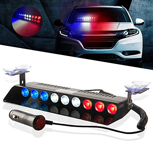 Barre lumineuse d'avertissement à LED, perles lumineuses super lumineuses 12 V 9 W avec ventouse Flash d'avertissement d'urgence pour les pare-brise intérieurs avant et arrière (rouge/blanc/bleu) Cover