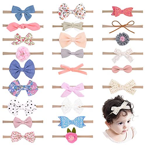 Doboi 24Pcs Baby Girls Flower And Hair Bows Headbands Soft Nylon Hairbands Elastic Hair Accessories For Newborns Infants Toddlers And Kids #TOP1