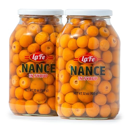 La Fe Conserva Nance in Syrup - Nance Fruitas, Latin American Tropical Fruit, Preserved Exotic Yellow Cherry, Super Fruit Rich in Fiber, Vitamin A & C, Calcium & Iron, 32oz – 2 Pack