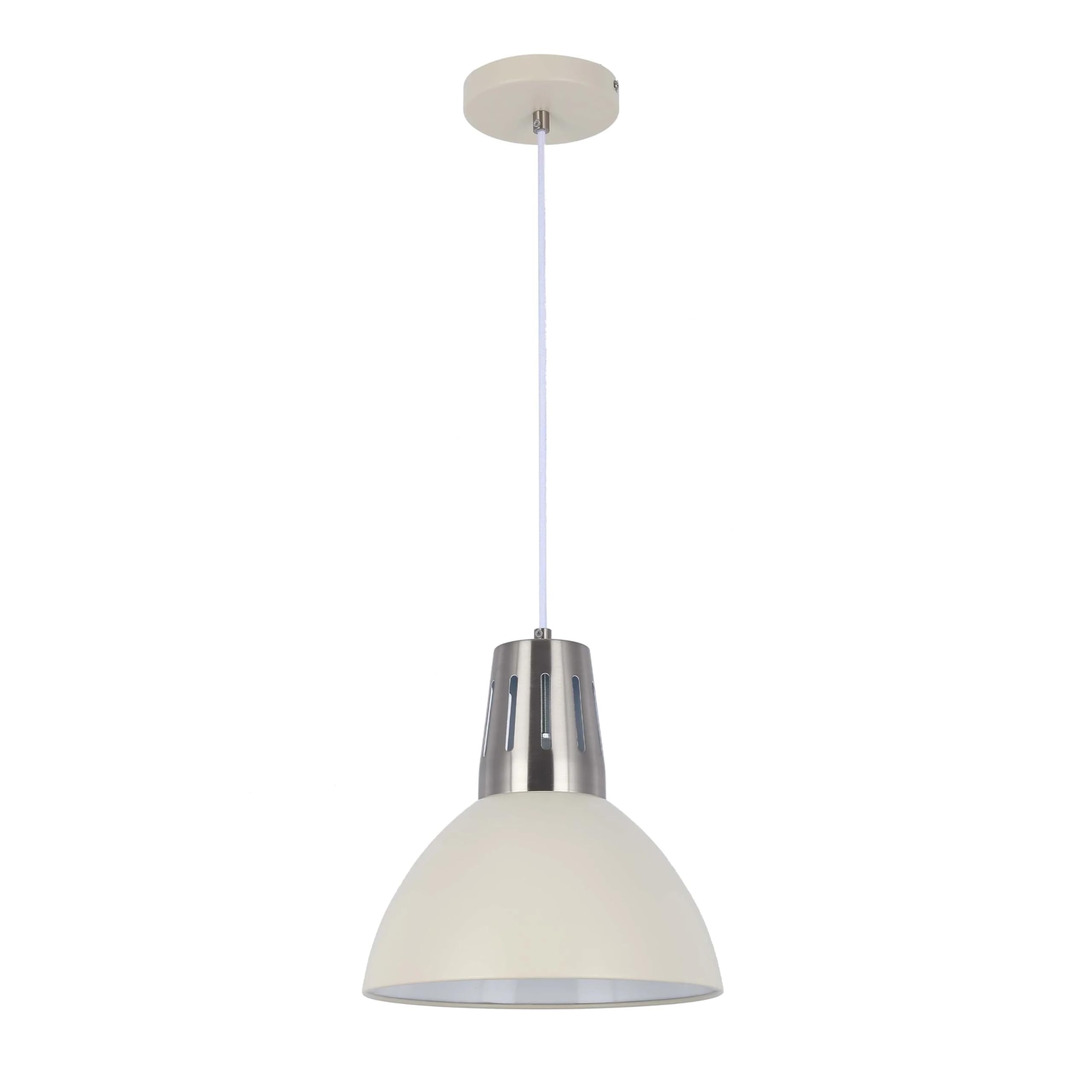 TEKLED Modern Dome Pendant Light Ceiling Hanging Fixture for Kitchen Island, Dining Room, Living Room, Bedroom, Hallway, Adjustable Height Steel Chandelier, E27 Base -White (150cm Cord)