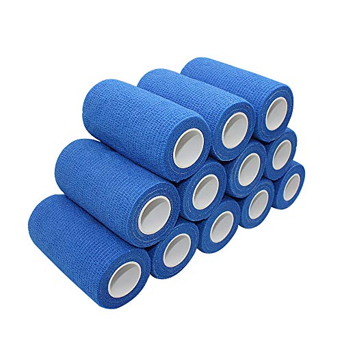 COMOmed Self Adherent Cohesive Bandage Latex 4"x5 Yards First Aid Bandages Stretch Sport Wrap Athletic Tape for Wrist Ankle Sprain and Swelling,Blue(12 Rolls)