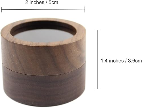 Miniatura 6 de Caja redonda de madera para anillos de joyería, caja de anillos de pareja con tapa transparente para compromiso, caja de boda, dos ranuras,