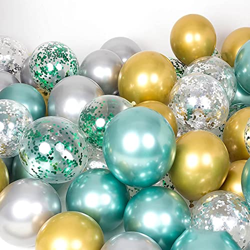 Image of Green Confetti Balloons, 25 Pcs Thickened 12 Inch Clear Latex Balloon with Confetti Inside for Graduation Engagement Bridal Shower Party Baby Shower Gender Reveal Birthday Party Decoration Supplies