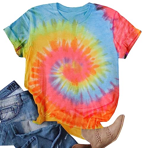 Tie Dye T Shirts for Women Rainbow Shirts Funny Short Sleeve Tops