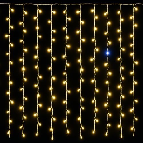 Elektronova Zasłona świetlna, 200 diod LED, 5 m, żółte światło, biały kabel, IP65, przedłużana, efekt błysku, z jednolitymi przewodami 50 cm, wieniec bożonarodzeniowy, sklepy, balkon bożonarodzeniowy