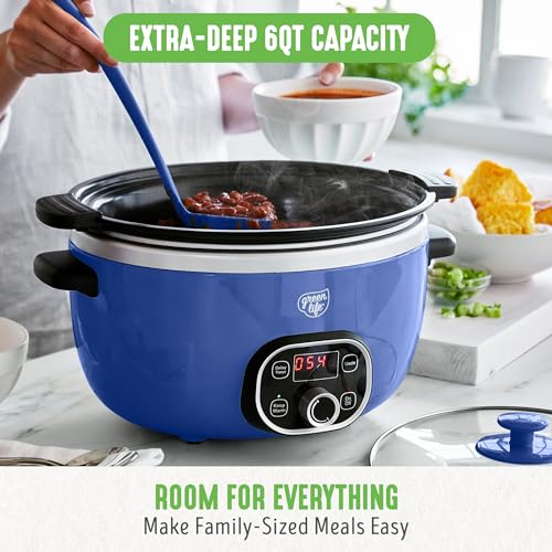 GreenLife Cook Duo Healthy Ceramic Nonstick Programmable 6 Quart Family-Sized Slow Cooker, PFAS-Free,Removable Lid and Pot,Digital Timer,Adjustable Temperature Control,Dishwasher Safe Parts,Night Blue - Image 7