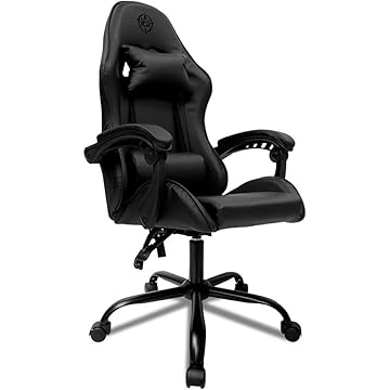 Cadeira Gamer TGT Heron, Espuma Moldada, Almofadas para Lombar e Pescoço, Suporta até 120kg, Ajuste de inclinação, Braço Fixo, Preta, TGT-HR-BL01
