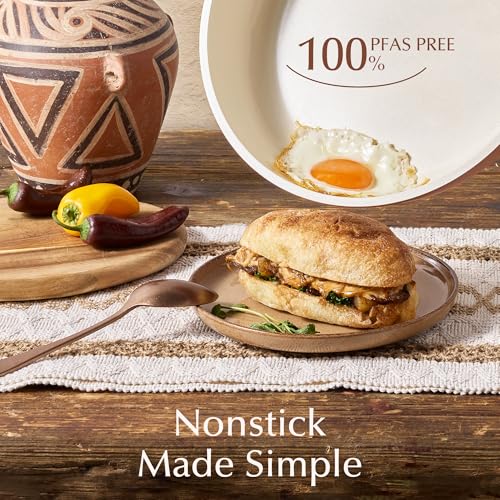 Image of CAROTE 21-Piece Ceramic Cookware Set, Nonstick Pots and Pans Set with Detachable Handle, Non-Toxic Kitchen Cooking Set, Induction Compatible, Dishwasher & Oven Safe, Terracotta