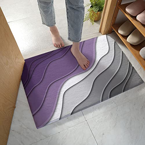 Lbhause Bathroom Rugs Soft Plush Bath Mat, Purple And Gray Non Slip Shaggy Bath Rugs, Absorbent Floor Mats Runner Perfect For Tub Shower Indoor, 18" X 30" Abstract Ombre Geometric #TOP1