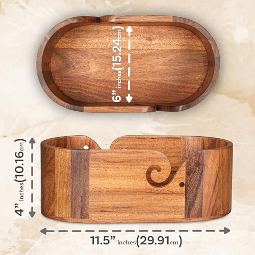 Image of Rosewood Yarn Bowl with 6 Crochet Hooks for Knitting Crochet
