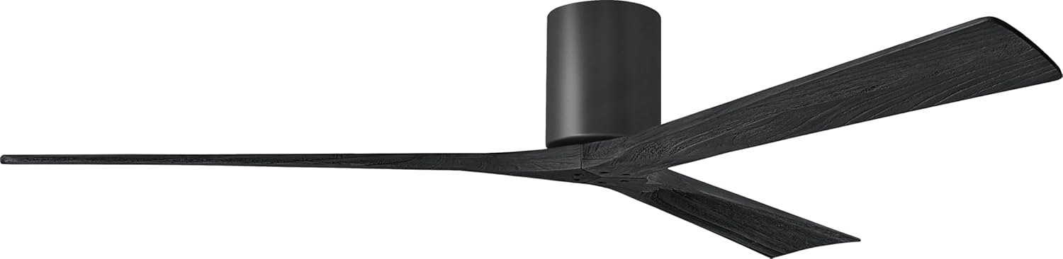 Matthews IR3H-BK-BK-72 Irene Damp Rated Flush Mount 72" Ceiling Fan with Remote & Wall Control, Silent DC Motor, 3 Solid Wood Blades, Matte Black