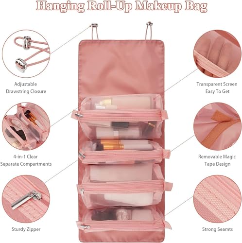 Image of Nylon 4 in 1 Travel Toiletry Makeup Cosmetic Organizer Pouch Bag Travel Storage Organizer Bags Pouches Kit for Men and Women Makeup Essentials Bag