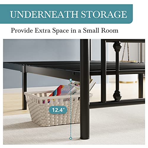 Hoomic 14 Inch Queen Size Metal Platform Bed Frame With Vintage Headboard And Footboard/Mattress Foundation For Storage/No Box Spring Needed/Easy Assembly/Black #TOP4