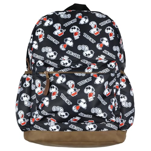 INTIMO Mochila Peanuts Joe Cool Snoopy – Bolsa para livros de viagem escolar com fundo de couro sintético
