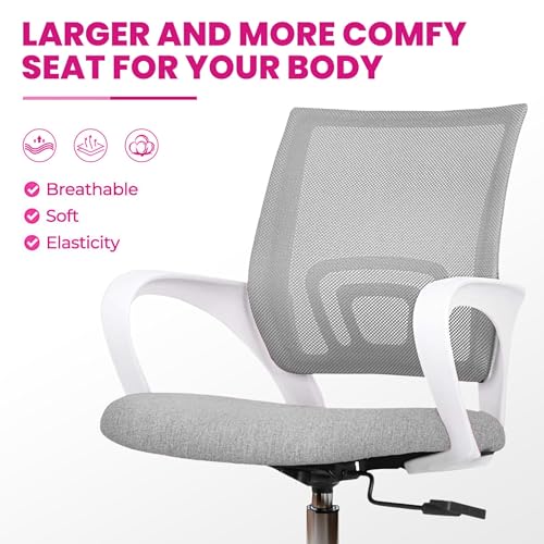 Image of NORMAN JR, Ergonomic Desk Chair Mesh Computer Chair with Lumbar Support Armrest Executive Rolling Swivel Adjustable Mid Back Chair - Grey & White Handle