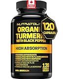 Nutratology® Organic Turmeric Curcumin With Bioperine Black Pepper | Canadian-Made | 95% Curcuminoids For Max Absorption - Antioxidant Supplement | 120 Capsules