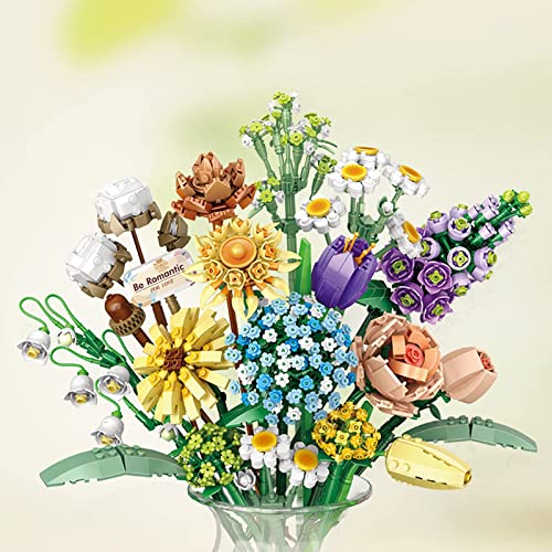 MEIEST Mini Building Blocks Flower Bouquet Set,Creative DIY Unique Decoration Home,Artificial Flowers Botanical Collection Construction Building Bricks Toy for Kids Adult (Gerbera) - Image 4