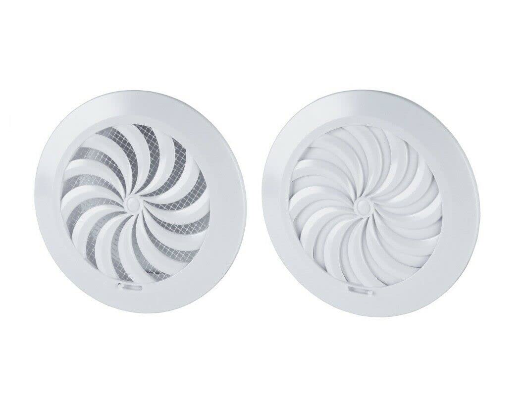 Prostko Ltd White Circle Air Vent Grille - 100Mm / 4 In - With Shutter And Fly Screen Mesh - Ventilation Duct Cover.