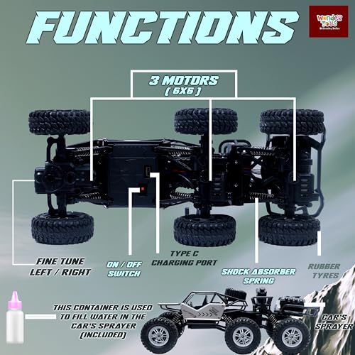 Image of Wonder 6X6 Rock Crawler Remote Control Car | Smoke Function | Abs Plastic | Body App Control | Triple Motor 6 Wheel Drive Off Road Toy with Shock Suspension Rechargeable Battery for Kids - Silver