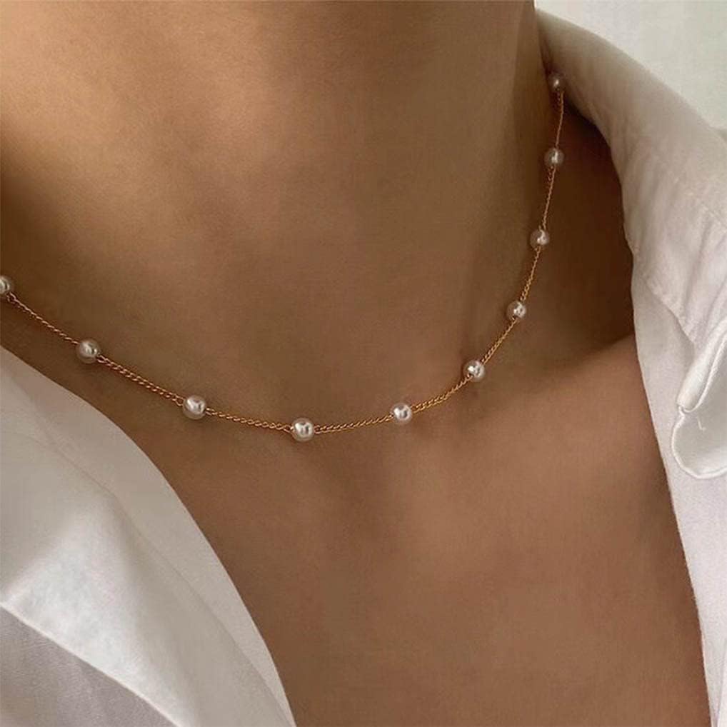 Bohemia Pearl Choker Necklace Pearl Station Necklace Chain Gold Pearls Strand Necklaces Jewelry for Women - Image 3