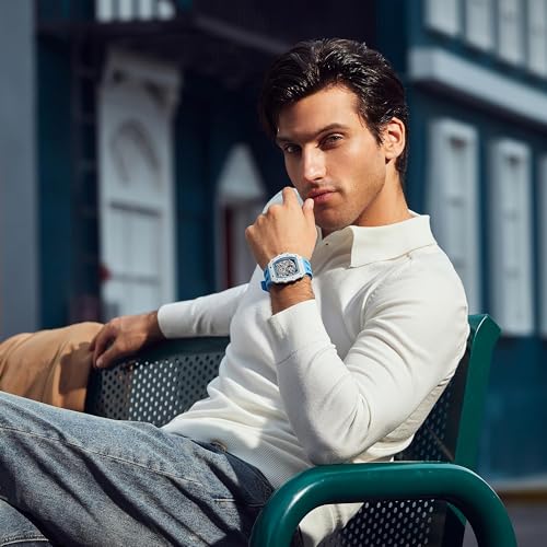 Image of TSAR BOMBA Mens Luxury Watch Automatic Watches for Men 50M Waterproof Japanese Mechanical Movement Tonneau Stainless Steel Case Sapphire Glass Big Face Cool Unique Fashion Gift Men, Blue Ceramic