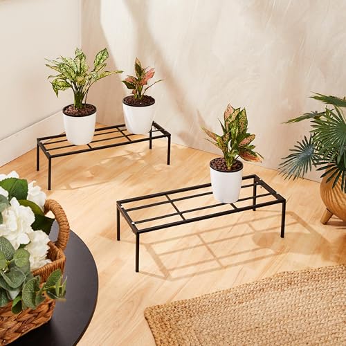 Image of Amazon Brand - Solimo Folding Metal Plant Stand (Pack of 2, Black) - Heavy-Duty, 60 kg /Shelf Load Capacity, 20 x 58 x 15 cm, Indoor & Outdoor Use