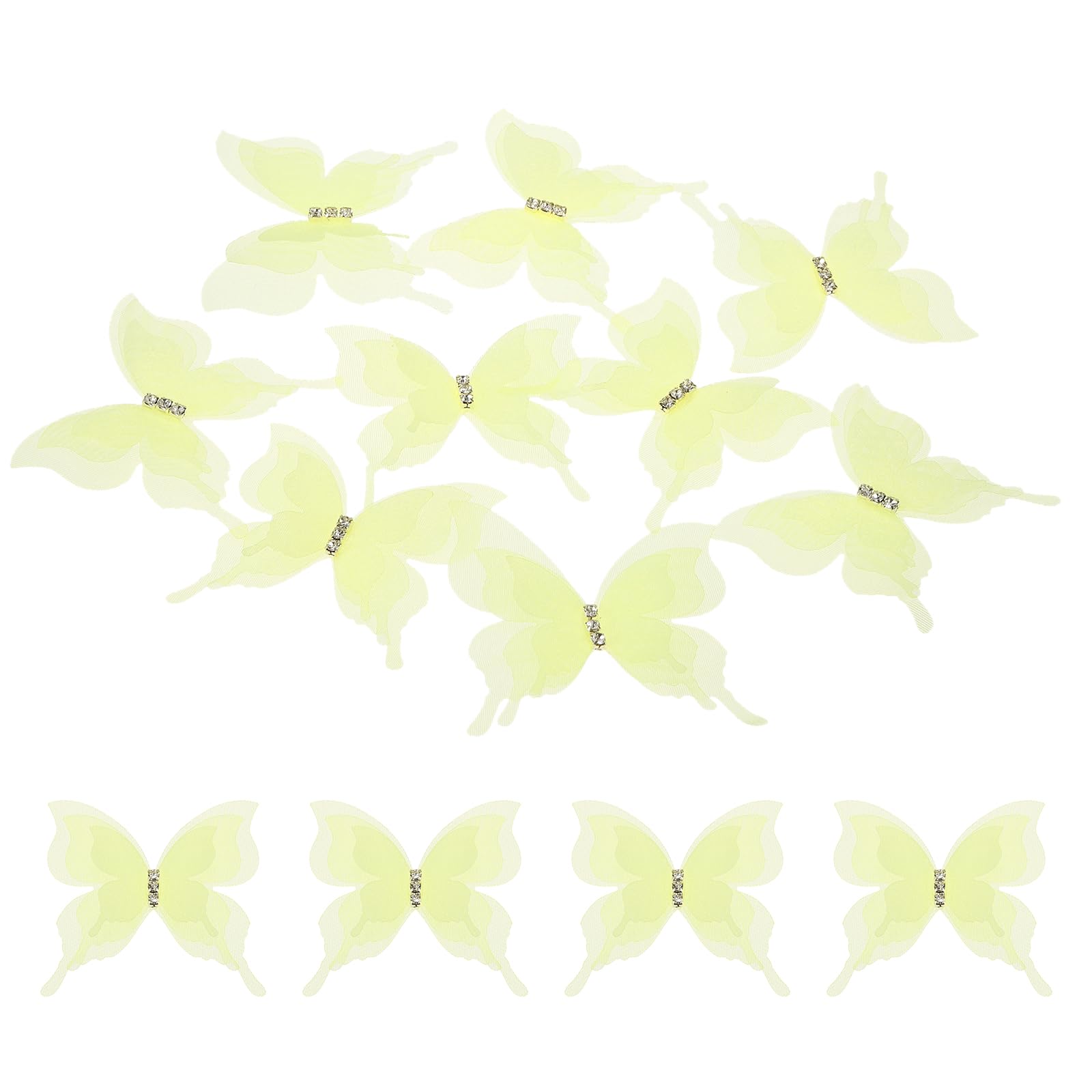 sourcing map 20Pcs Sheer Mesh Butterfly Appliques, 50mm Three Layers Butterflies with Gem Applique Patch DIY 3D Craft Ornament for Wedding Party Home Decor Clothes, Light Yellow