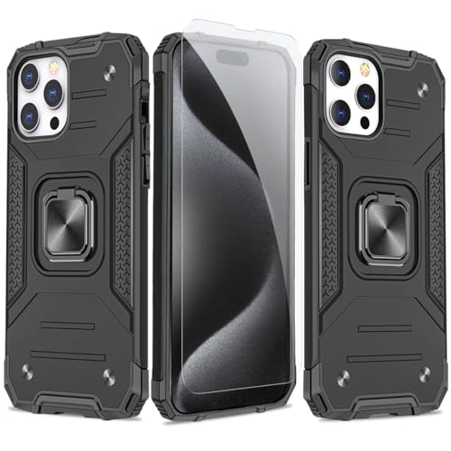 JSCOMYAP iPhone 15 Pro Max �p�P�[�X + ?�� �K���X �t�B���� �����O�t�� �X�}�z�P�[�X �X�^���h�@�\ �g�уP�[�X �ϏՌ� ���u���@�\ Case Cover �A�C�t�H�� �����ق� �A�C�z�� iphone15�v���}�b�N�X ��pho