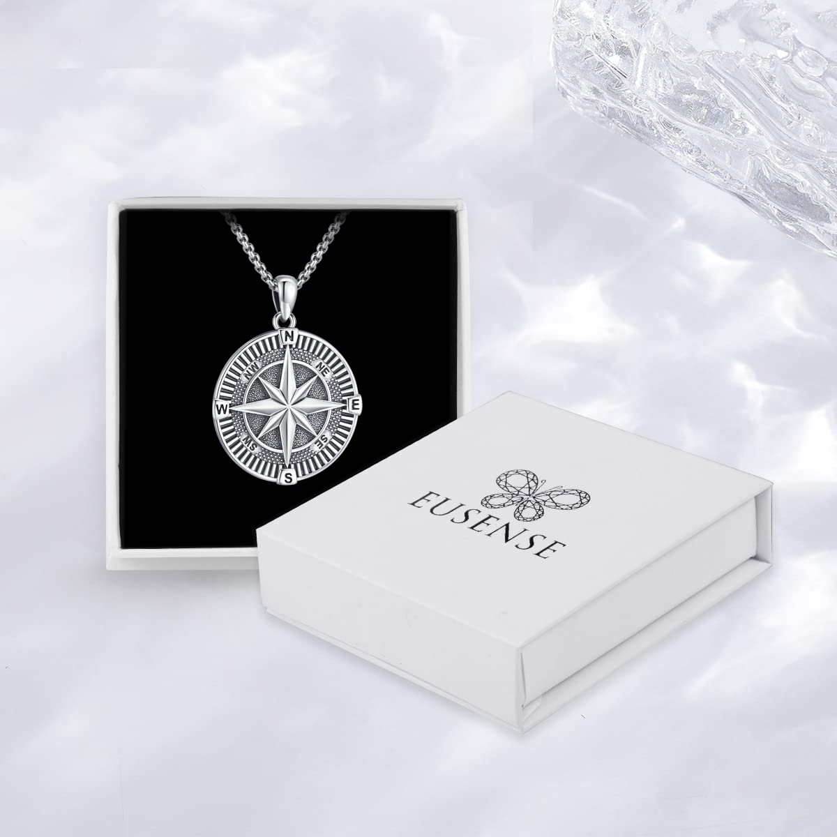 Eusense Brújula Collar 925 Plata de Ley Brújula Colgante Cadena Graduación Regalo Joyería para Hombre Mujer Día de la madre