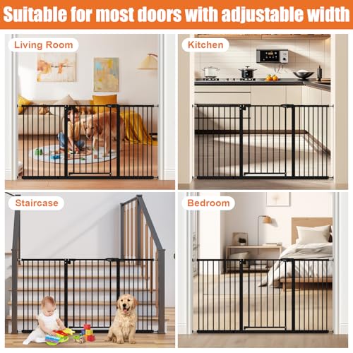 Image of keny 29 inch-55 inch Extra Wide Baby Gate, Pressure Mounted No Drilling Dog Gate | for Stairs Doorways, Easy Walk Through Safety Gate for Babies or Pets, 30 inch Tall, Black