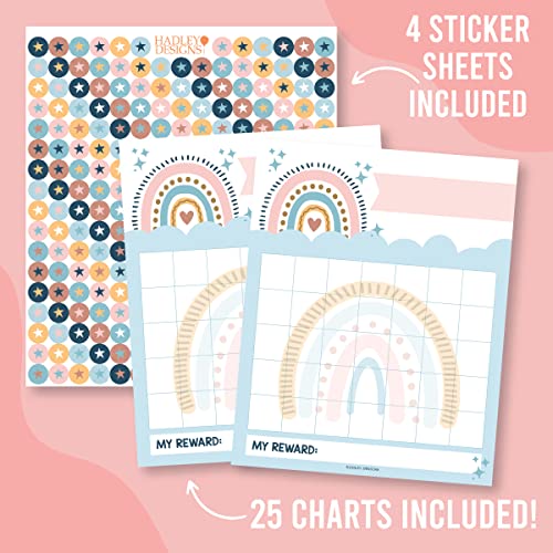 Image of Hadley Designs Sticker Chart for Kids Behavior at Home - Sticker Reward Chart for Kids, Star Charts for Toddler, Star Charts for Good Behavior, Boho School Reward Stickers for Classroom Incentives