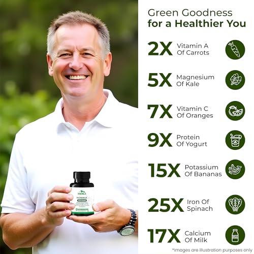Image of MORA Moringa Capsules | 5:1 Drumstick Leaf Extract | Superfood for Energy, Immunity, Digestion, Hair & Skin | 60 Vegan Lab-Tested Capsules