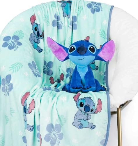 Image of Disney Lilo & Stitch Tropical & Cool Mini Pillow Buddy and 46 Inch x 60 Inch Throw Set - Kids Super Soft 2 Piece Blanket Set (Official Product)