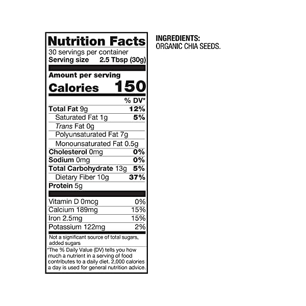 BetterBody Foods Organic Chia Seeds with Omega-3, Non-GMO, Gluten Free, Keto Diet Friendly, Vegan, Good Source of Fiber, 2 lbs, 32 Oz