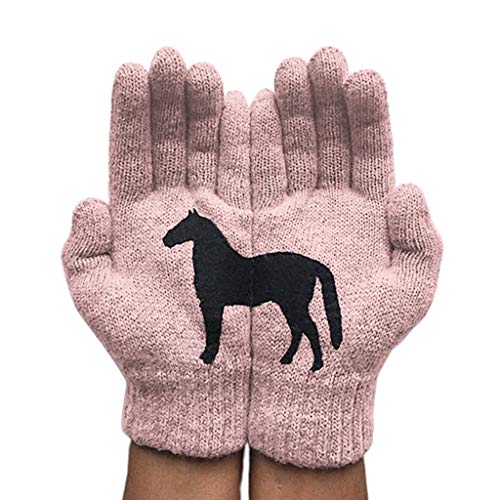 ZHENXI Funny Women Winter Warm Knitted Gloves - Irregular Patchwork Black Horse Mittens, Female Full Finger Gloves