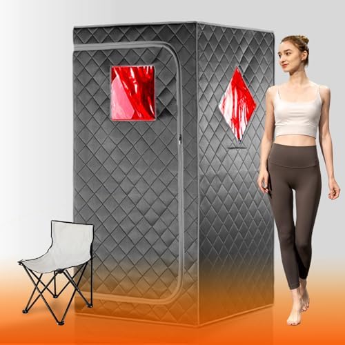 iDOTODO Full Size Portable Personal Infrared Sauna for Home, Personal Home Spa Tent with Remote Control, Heating Foot Pad, Foldable Reinforced Chair （Grey, L33.8 x W 33.8" x H 66.5"