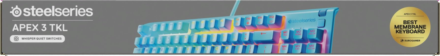 SteelSeries Apex 3 TKL Aqua RGB - klawiatura dla graczy – Obudowa bez części numerycznej – 8-strefowe podświetlenie RGB – Odporna na wodę i kurz – Niezwykle cichy przełącznik mechaniczny - US QWERTY