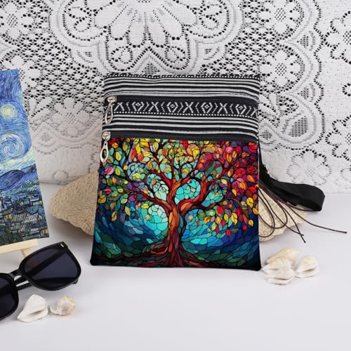 Stained-Glass Tree of Life Mom Crossbody Bag Women Adjustable Shoulder Strap Messenger Bag Special Birthday Gift for Mother's Day Daily Use Travel Purse3